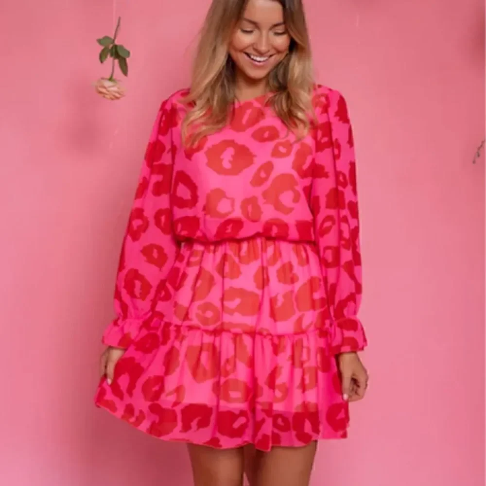Rose Leopard Print Flounce Mini Dress